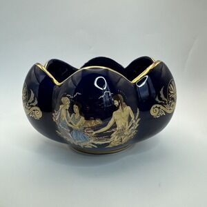 Cobalt blue jardiniere planter bowl Portrait Greek Vase Scene 5.5" x 3"